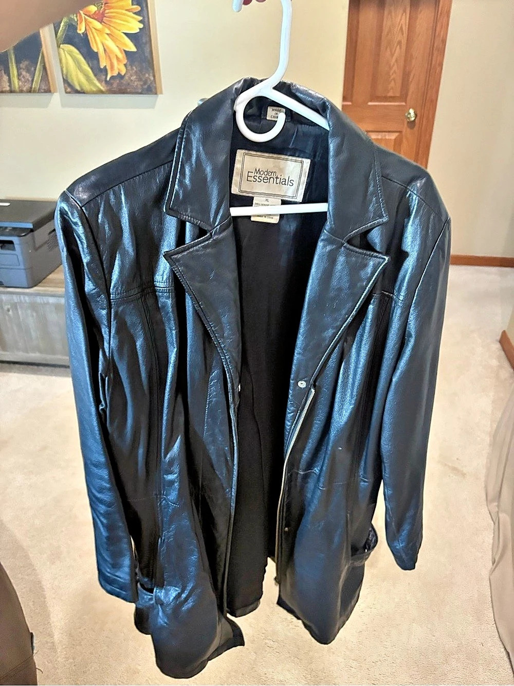 Modern Essentials Black Leather Moto Jacket XL Like New